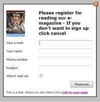 Insert registration form on your e-publication