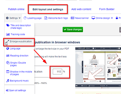 Where to change the browser window page size on your account?