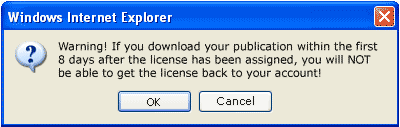 If you download the publication 8 days after license is assigned - you can't get your license back. 